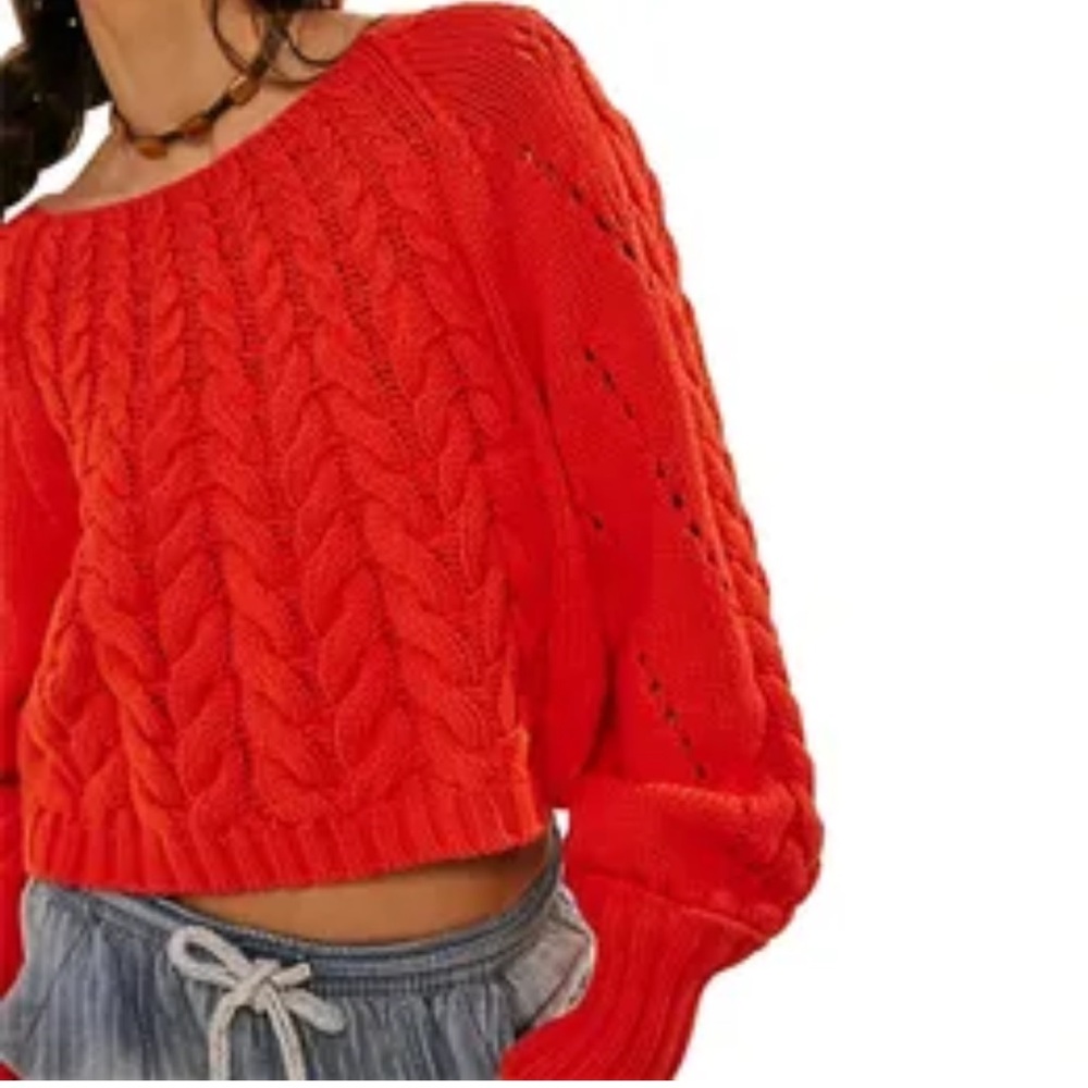 Free people cable Knight chunky sweater in red, XL